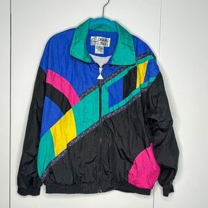 Vintage 80s Color Block Nylon Track Jacket -Size Medium